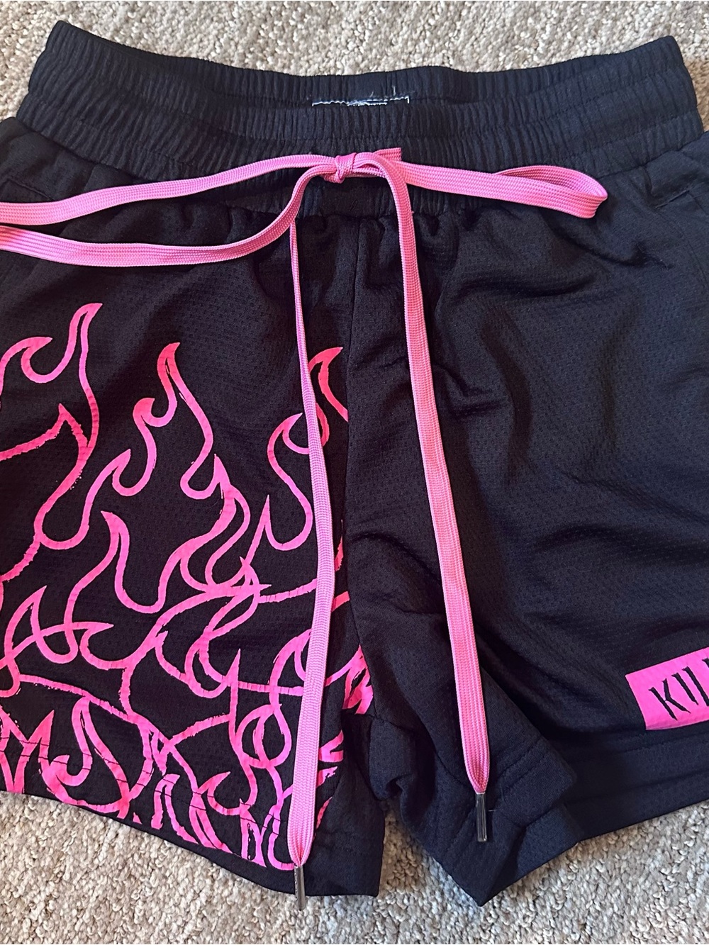 Kill Crew Black + Pink Flame Print Muay Thai Short